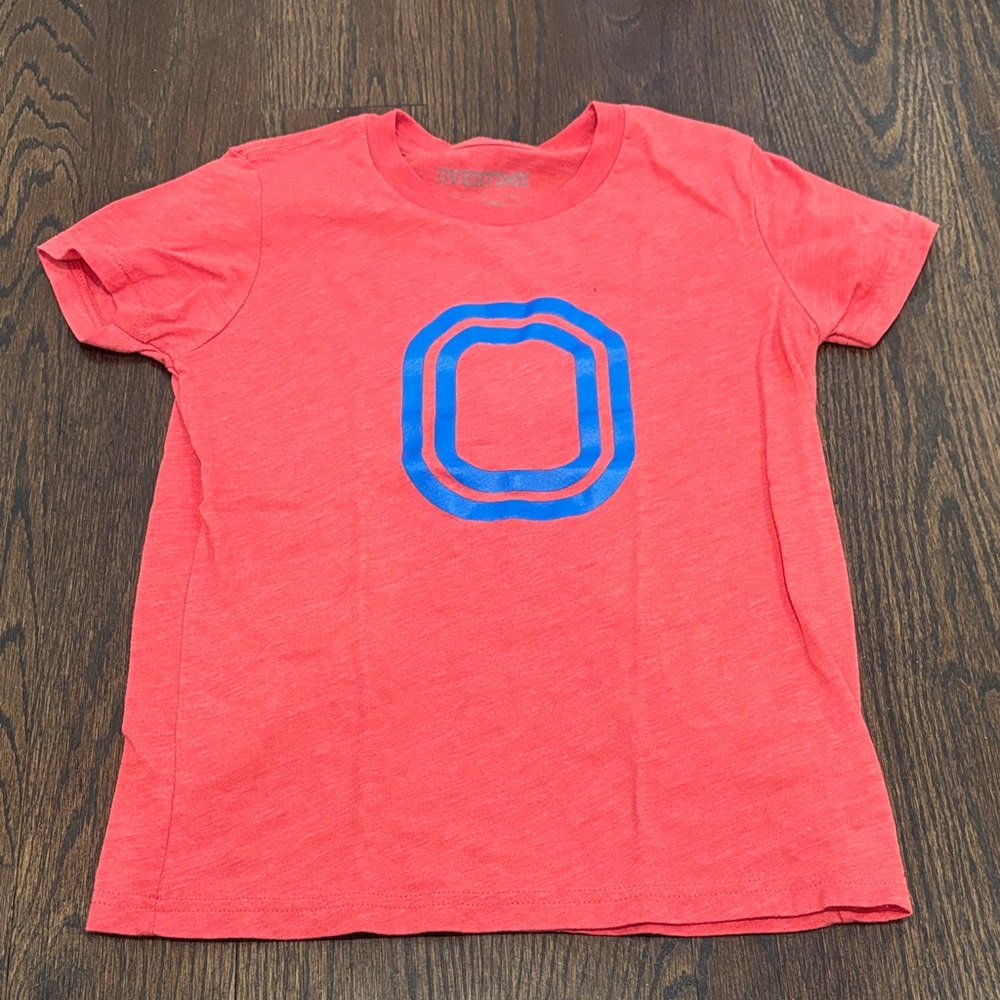 Overtime Boy’s Short Sleeve Coral Tee with Blue Graphic Size Small